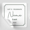 Personalized event invitation card with 'Let's Celebrate' text on a white background