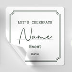 Personalized event invitation card with 'Let's Celebrate' text on a white background