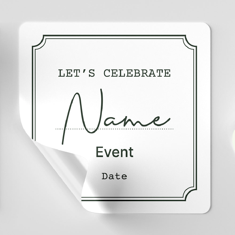 Personalized event invitation card with 'Let's Celebrate' text on a white background