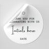 Round customizable sticker reading “Thank You for Celebrating With Us” with editable initials and date for event or product packaging personalization.